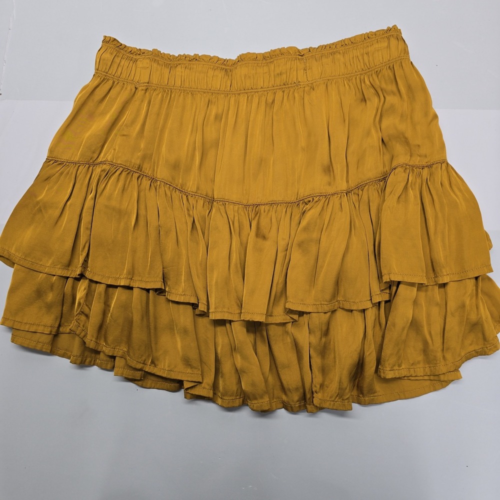 Aerie Mustard Yellow Tiered Ruffle Mini Skirt Tassel Drawstring Large 37109204 - Picture 3 of 5